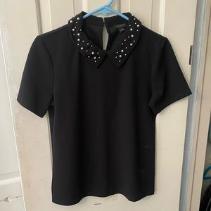 Ann Taylor Pearl Collar Black Top